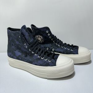 Converse Women Sz 8.5‎ Platform Black Blue Floral Lace Sneaker Whimsy Goth